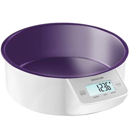 სასწორი Sencor SKS 4004VT Kitchen Scale, Touch control sensors, Practical removable bowl (volume 1000 ml), Weight up to 5 kg (sensitivity 1 g), 2x 1.5 V AAA
