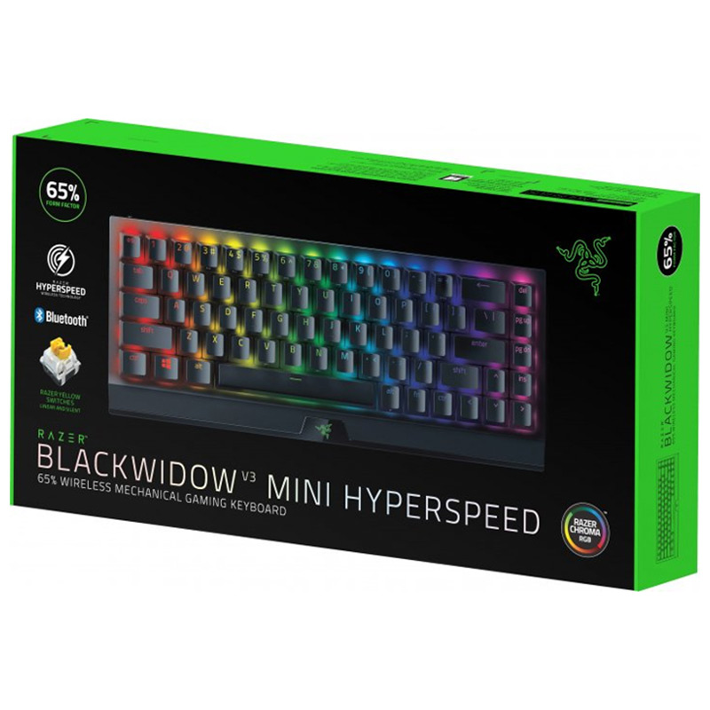 კლავიატურა (RZ03-03890700-R3R1) Razer Gaming Keyboard BlackWidow V3 Mini HyperSpeed Yellow Switch WL/BT/USB RU RGB, Black