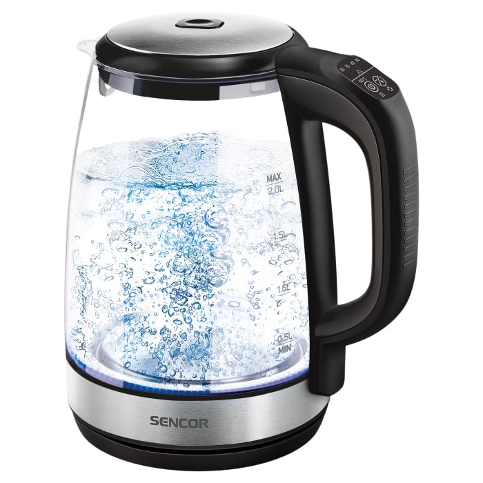 ელექტრო ჩაიდანი  Sencor SWK 2090BK Electric Kettle, Volume 2.0L, 50-100 °C, Power Input: 2200 W, Central 360°,Glass, Black Line