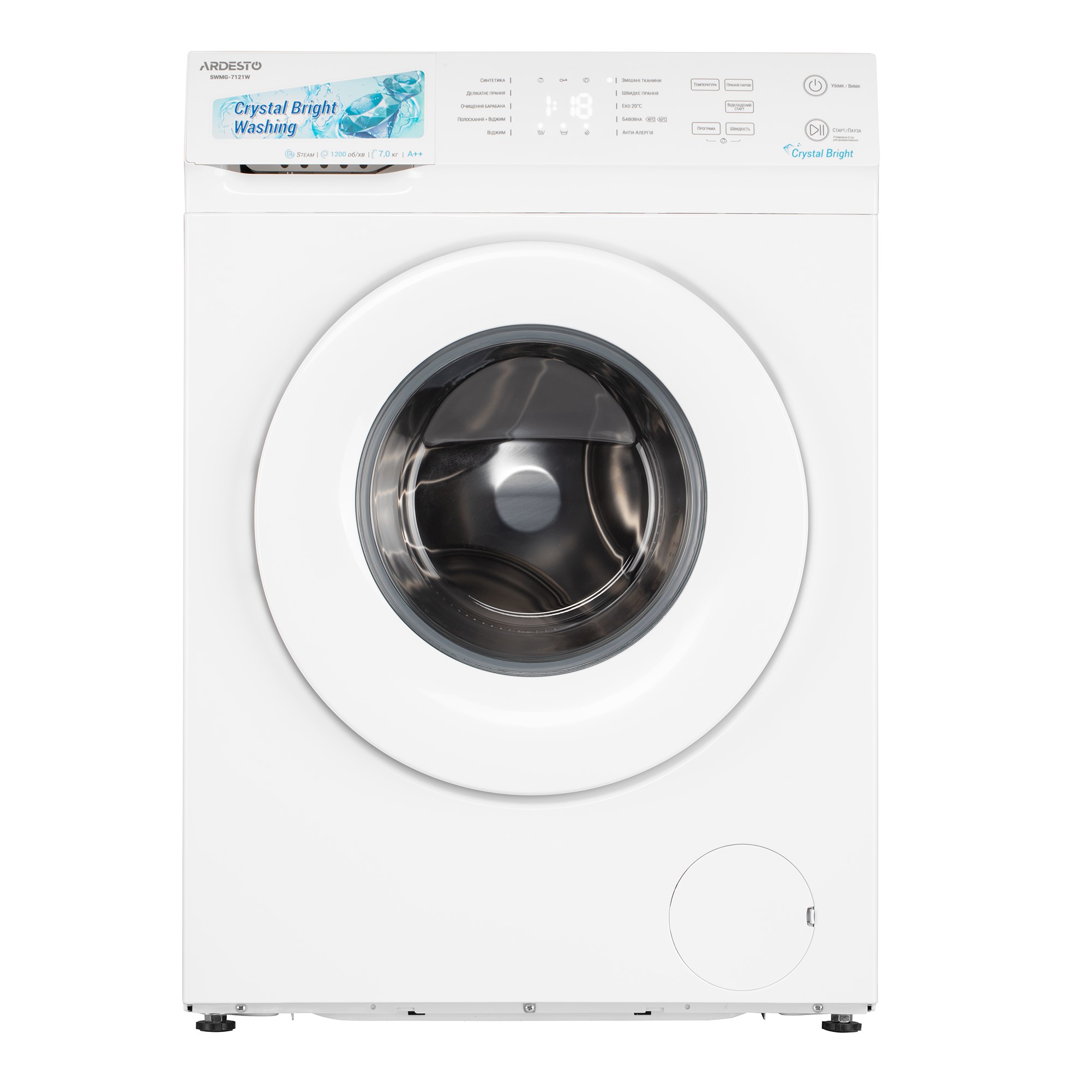 სარეცხი მანქანა ARDESTO Front load WM CrystalBright SWMG-7121W, 7kg, 1200, A++, Steam, 42sm, Display, White