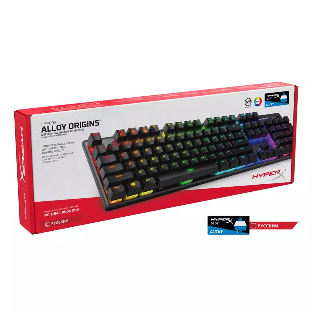მექანიუკური კლავიატურა Mechanical Keyboard Gaming Keyboard <HX-KB6BLX-RU>   <4P5P0AX#ACB>  HyperX Alloy Origins Mechanical Gaming Keyboard, HX Blue-RU