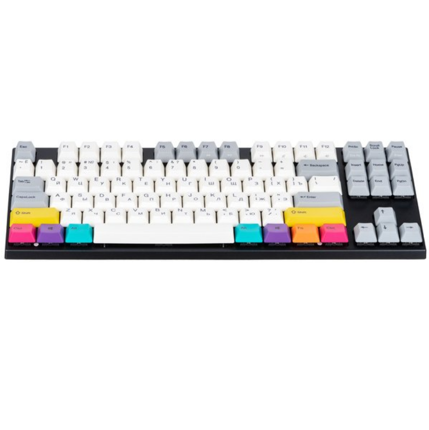 მექანიკური კლავიატურა Gaming keyboard Varmilo MA87M V2 CMYK, EC Ivy V2, RU (A33A024B1A3A06A007), switches  Varmilo EC IVY V2, switch-type Green, Key backlight, interface USB,  keys 87