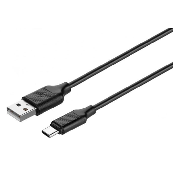 კაბელი ტელეფონის KITs USB 2.0 to USB Type-C cable, 2A, black, 1m
