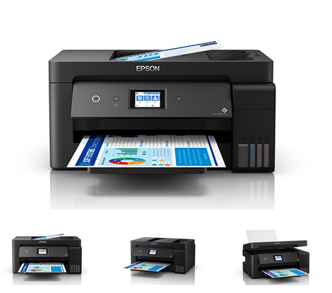 ჭავლური  ფერადი MFP პრინტერი Epson L14150 (C11CH96404) A3, 4800x1200, 3.3pl, 38ppm(draft), 17ppm (ISO), COPY/SCAN 1200x2400, ADF 35pgs, USB, LAN, Wi-Fi, C13T03V(1-4)4A (N 101), Maintenance Box C13T04D100