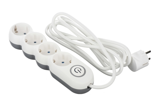 დენის დამაგრძელებელი (2E-U04VESM3W) 2E 4 Ways socket,with children protection.H05VV-F 3G1.0*3M,White and grey body,blue switch