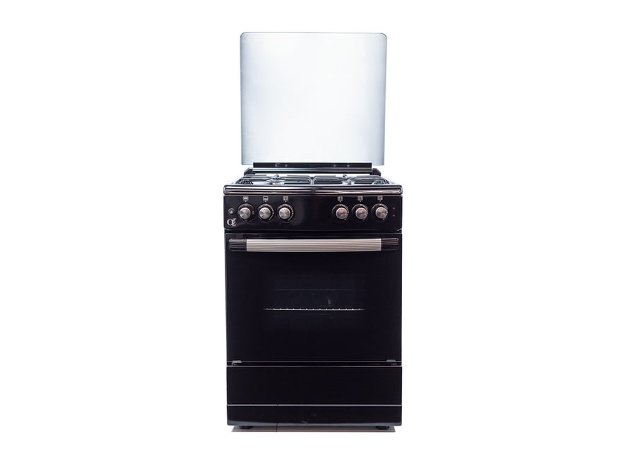 გაზქურა  Oz OM 6040 BL / OCourved60X60 Coocker, 4Gas, Oven-Combination,Lighter, 2Plates, 60x60x85, Black, Top glass
