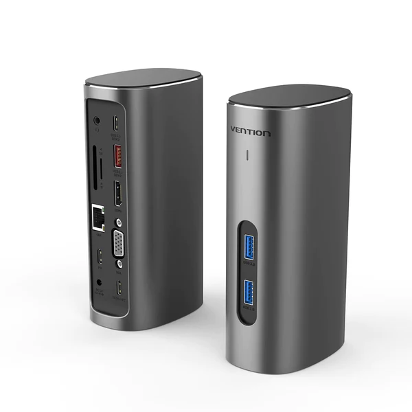 Type-C დოკ სადგური Docking Station Vention  Model/Item-NO:  <TPJH0-EU >USB-C to HDMI/VGA/USB 3.1 Gen 2/USB 3.1 Gen 2-C/USB 3.0x2/RJ45/SD/TF/TRRS 3.5mm