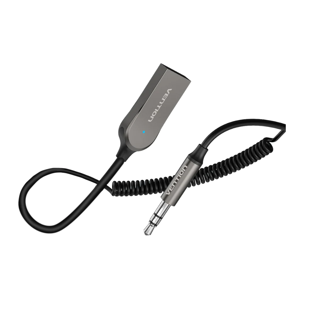 ავტომანქანის USB ბლუთუს ადაპტერი Vention  Model/Item-NO:  <NAGHG> USB Car Bluetooth5.0 Audio Receiver With Coiled Cable 1.5M Gray Zinc Alloy Type