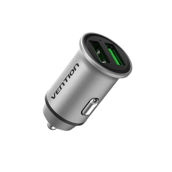 მანქანის დამტენი Vention Model/Item-NO: <FFFH0>30W Dual USB Car Charger (QC3.0+QC3.0) Gray Mini Style Aluminium Alloy Type