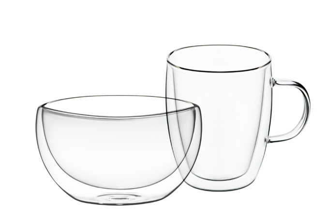  ჭიქა Ardesto Breakfast set  double wall borosilicate glass mug 270 ml and bowl 500 ml