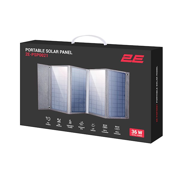 პორტატული დამტენი 2E portable solar panel, 36 W, USB-С 20W, USB-A 18W