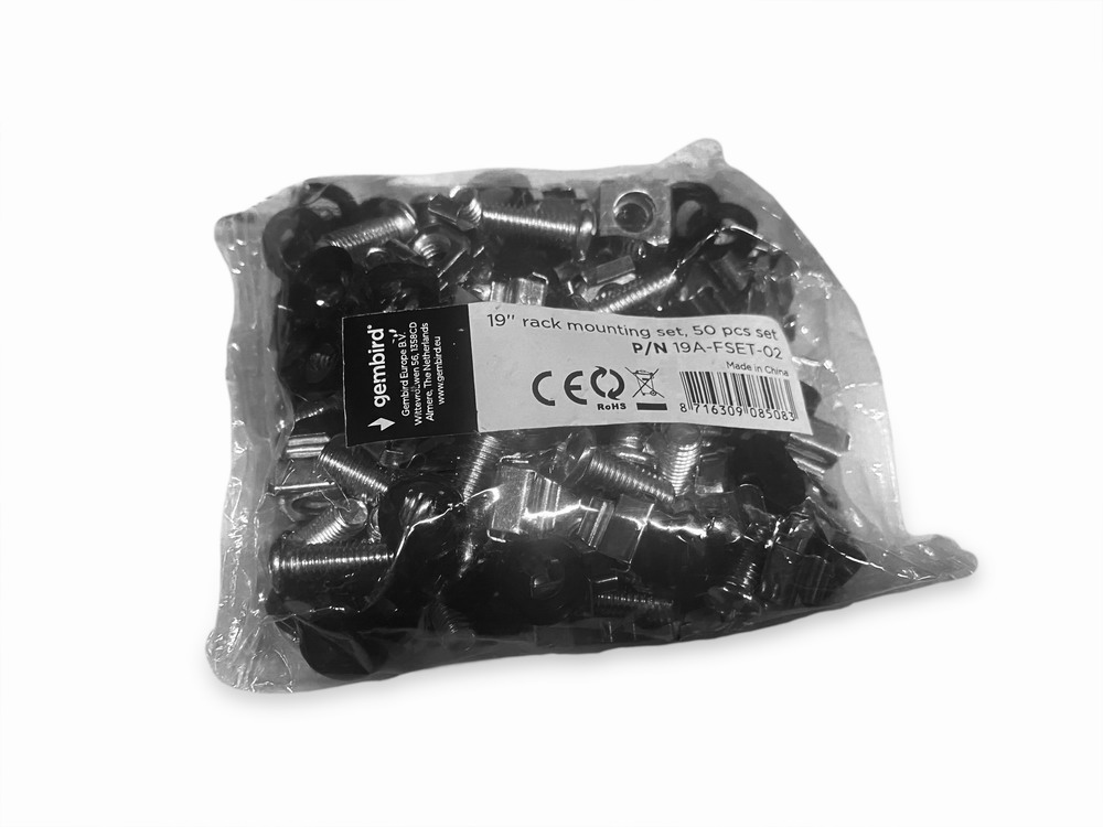 რეკის სამაგრები Gembird < 19A-FSET-02 > 19'' rack mounting set (bolt, nut, washer), 50 pcs set