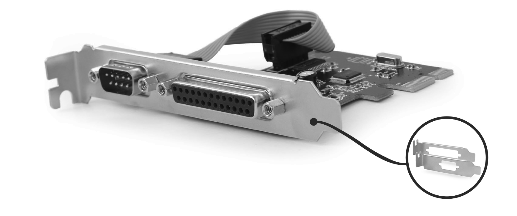 პარალელ და სერიალ კარტა 9-pin COM serial and 25-pin LPT printer ports  Gembird < PEX-COMLPT-01 > COM serial port + LPT port PCI-Express add-on card, with extra low-profile bracket