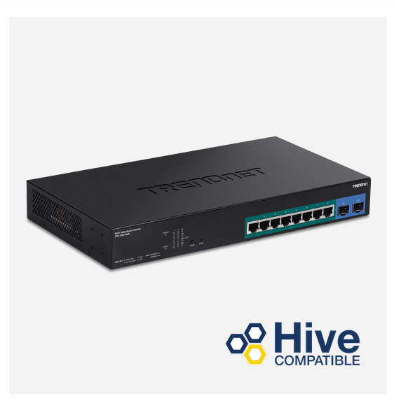 PoE+ სვიჩი TRANDnet TPE-1021WS 10-Port Gigabit Web Smart PoE+ Switch/8 x Gigabit PoE+ ports/2 x SFP Slots/Switch fabric: 20Gbps Power Budget: 130W TPE-1021WS