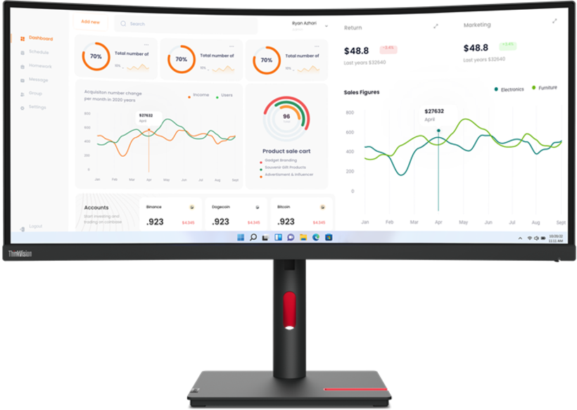 მონიტორი Lenovo ThinkVision T34w 34" | 3440x1440 | 4ms | 60 Hz | Raven Black (63D4GAT1EU)