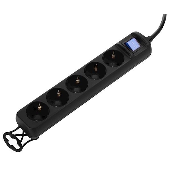 დამაგრძელებელი 2E power strip 5XSchuko switch, 3G*0.75mm2, 5m, Black 2E-U05ESM5B