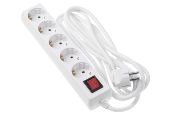 დამაგრძელებელი Power strip 2E 5XSchuko with switch, 3G*1.5mm2, 3m, white