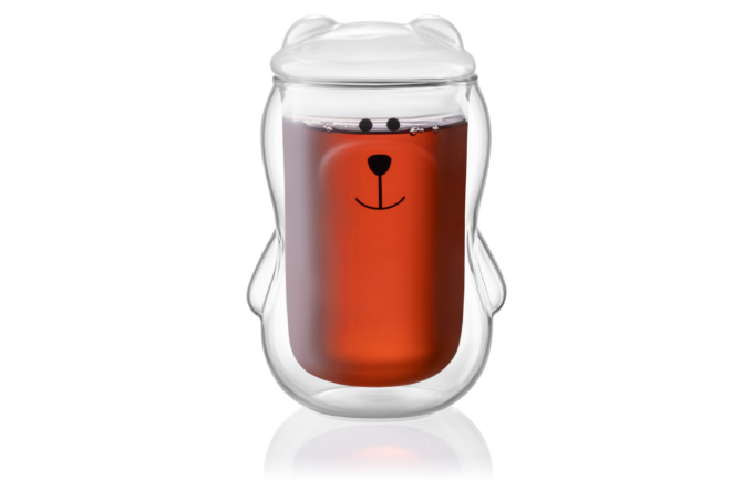 ჭიქა Ardesto Double wall borosilicate glass mug set with a lid Animals, 300 ml, 2 pcs, with glass lid