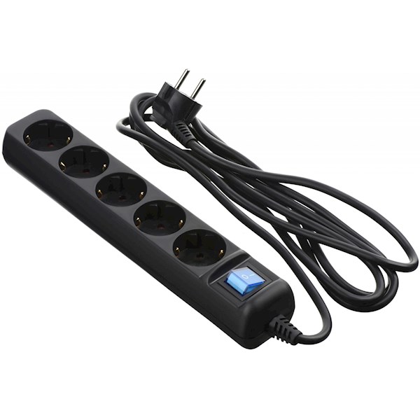 დამაგრძელებელი Power strip 2E 5XSchuko with switch, 3G*1.5mm2, 3m, black