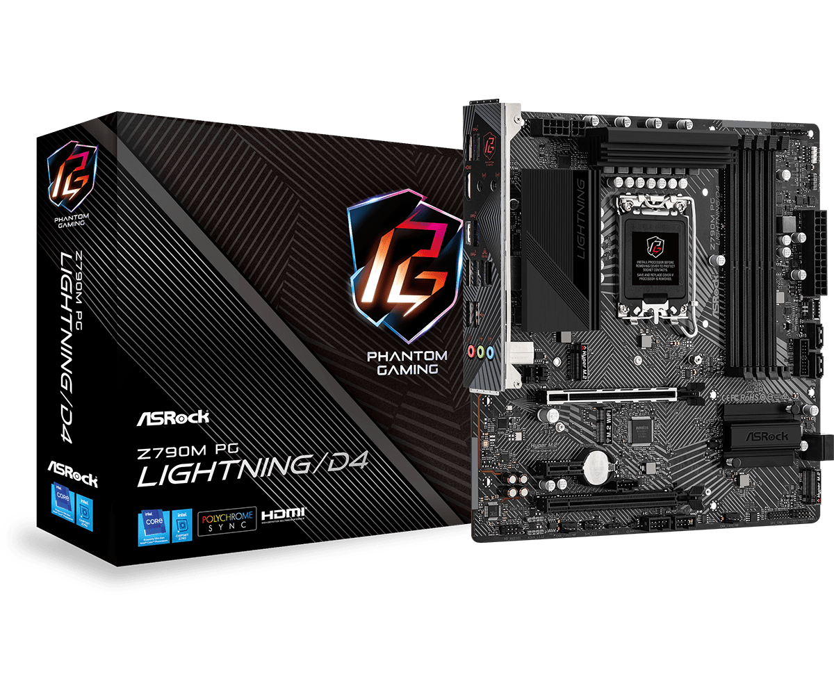 დედა დაფა Motherboard ASRock Z790M PG Lightning/D4 LGA 1700, Intel Z790, 4xDDR4, PCI-E 4.0, 3xM.2, 4xUSB 3.2 Gen1, USB 3.2 Gen2, USB 3.2 Gen2 Type-C, HDMI, mATX