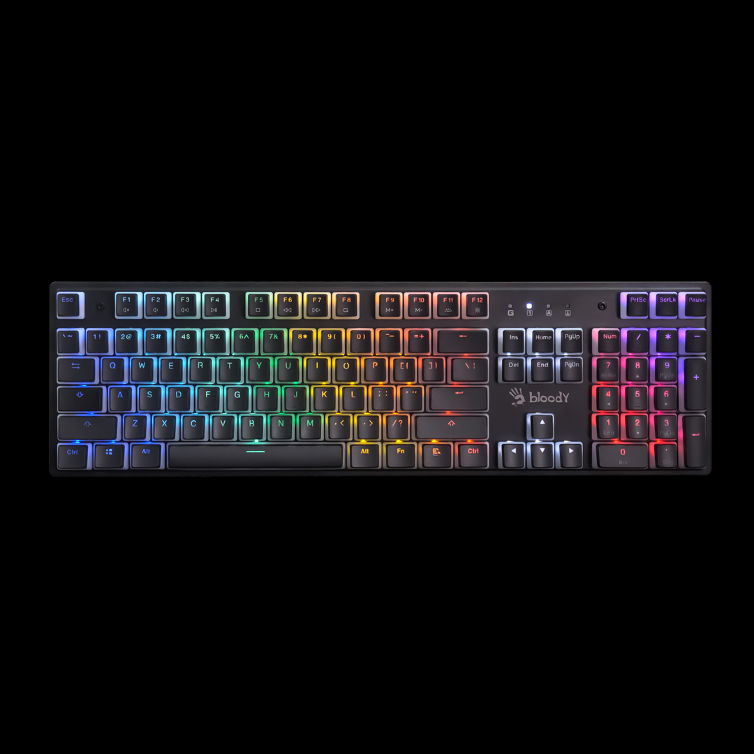 მექანიკური კლავიატურა Bloody S510R Mechanical Switch Keyboard, USB (Pudding Black) (US+Russian)-BLMS Red Switch | RGB | 1 ms | 1.8 m  
