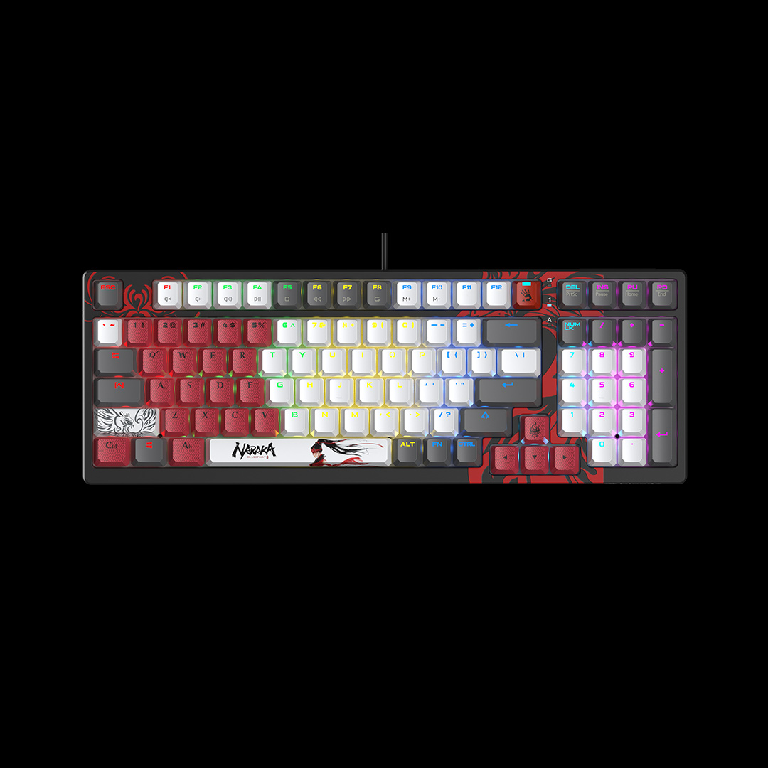 მექანიკური კლავიატურა Bloody S98  Hot-swappable RGB Mechanical Gaming Keyboard USB (Naraka) (US+Russian)-BLMS Red Switch | BLMS Switches | 1 ms | USB | Backlit: RGB | 1.8 m | Up to 50 M Keystrokes