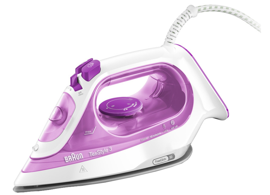 უთო BRAUN SI3030PU |  45 g/min |  Ceramic 3D BackGlide | White/purple