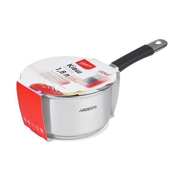 ქვაბი  Saucepan Ardesto Gemini, glass lid, 1.8 l, gray handles with silicone