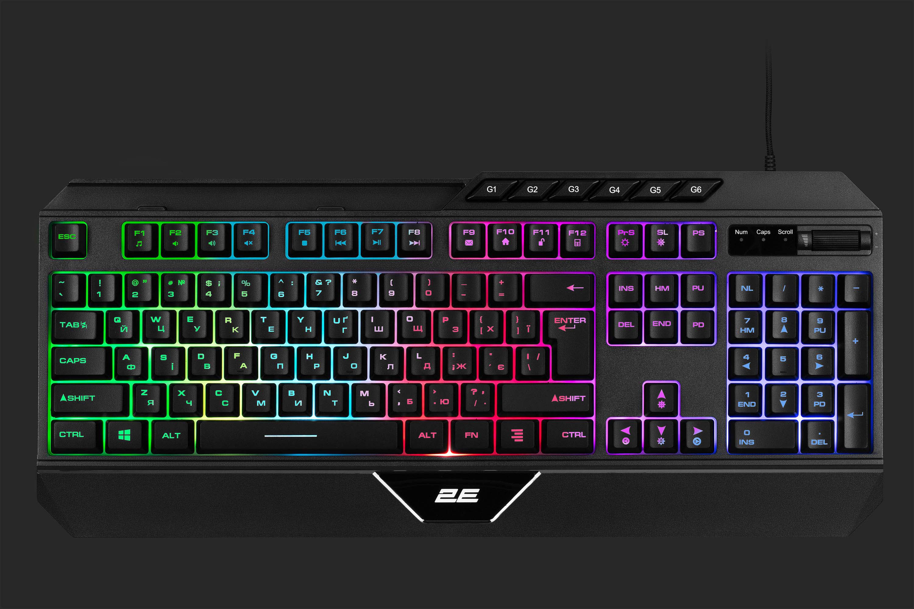 კლავიატურა 2E GAMING Membrane keyboard KG315 110key, USB-A, EN/UA, RGB, black