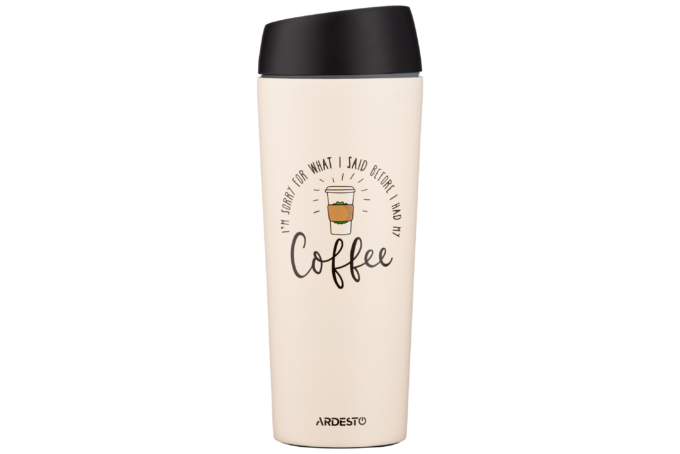 თერმოსი Ardesto Travel mug Coffee Time, 450ml, stainless steel, beige(AR2645C)
