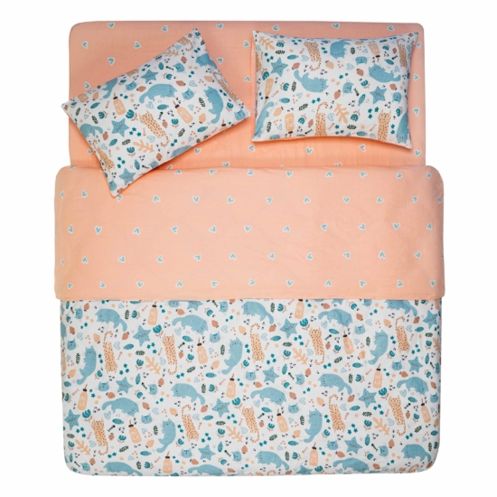 თეთრეულის ნაკრები Ardesto Bedding set 2.0 Gloria, sateen, duvet cover 200x220cm, bed sheet 230x240cm, pillowcases (2) 50x70cm, 100% cotton, cats light pink(ART2022CP)