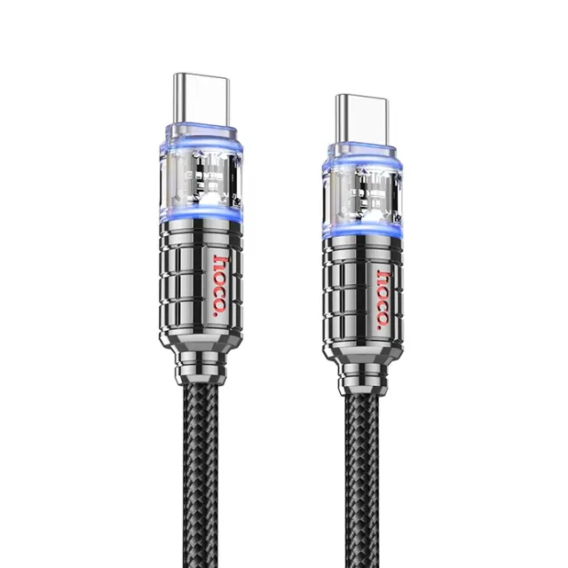 კაბელი  Hoco U122 Lantern Transparent Discovery Edition 60W charging data cable Type-C to Type-C Black
