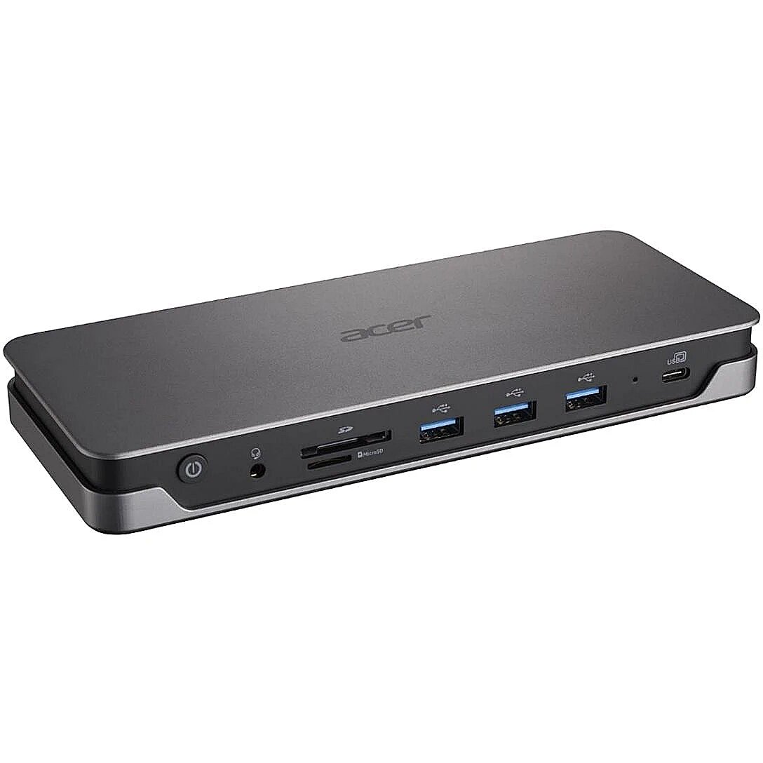 Acer USB Type-C docking station EU/CH power cord GP.DCK11.01Q | Maximum Power Supply Wattage: 130 W | 3 x USB 3.2 Gen 1 Type-A, 2 x USB 3.2 Gen 2 Type-C, 2 x HDMI, 1 x RJ-45 (Ethernet Port), 1 x SD Card Reader, 1 DC-in jack, 1x Headset/Speaker jack