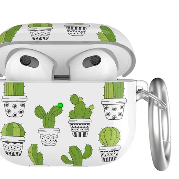 ყურსასმენის ქეისი Mobile Accessory Other/ AHASTYLE PT142-3 for Apple AirPods 3 Anti-drop Earphone Case Pattern Printing Earbud Charging Box Two-Piece Design TPU Cover with Carabiner - Cactus