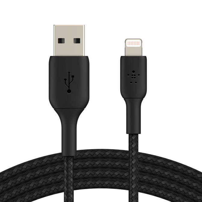 კაბელი Belkin сable USB-A > Lightning charge/data, 1m, BRAIDED, black (CAA002BT1MBK)