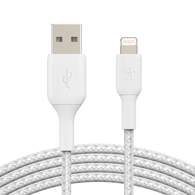 კაბელი Belkin сable USB-A > Lightning charge/data, 2m, BRAIDED, white (CAA002BT2MWH)