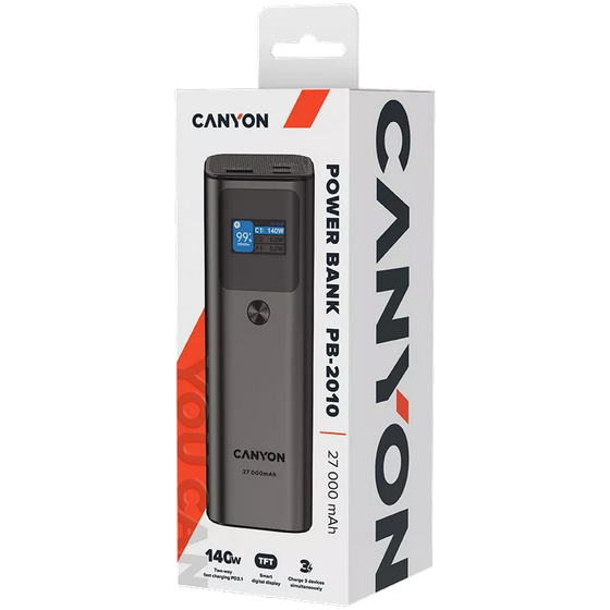 CANYON power bank  27000 mAh 97.2Wh PD140W QC 3.0 Dark Grey