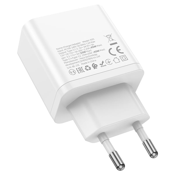 მობილურის დამტენი Hoco 6931474797209 N35 Streamer, 45W, USB-C, White