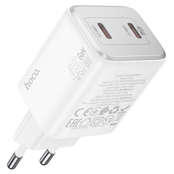 Wall Charger/ Hoco N42 Elogiado dual-port PD45W (2C) charger white