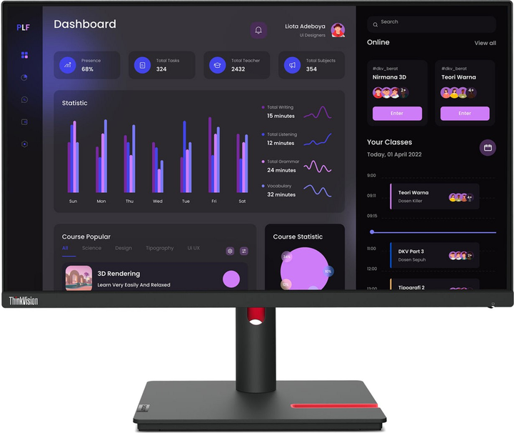 მონიტორი Lenovo ThinkVision T24i-30 23.8 IPS 1920x1080 250 cd/m² 4ms 60Hz (63CFMATXEU)
