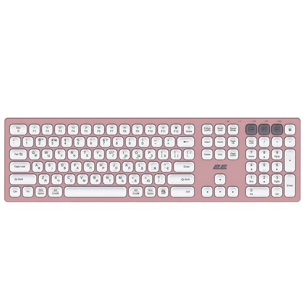 კლავიატურა 2E Keyboard membrane KS270 109key, WL/BT, EN/UK, pink-white 2E-KS270WBPN_UA