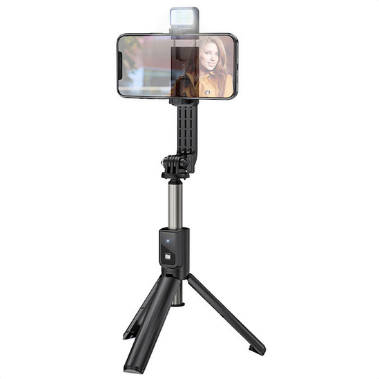 სელფის ჯოხი Hoco K15 Treasure aluminum alloy fill light gimbal version live broadcast support black