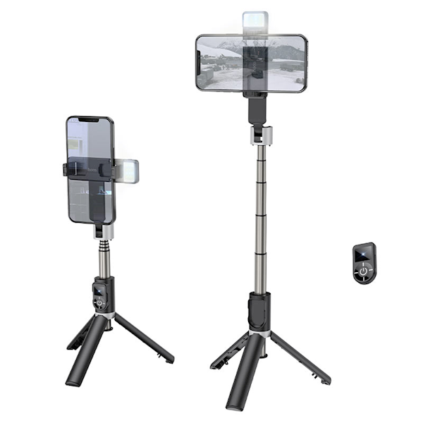 სელფის ჯოხი Hoco K16 aluminum alloy fill light live broadcast holder black