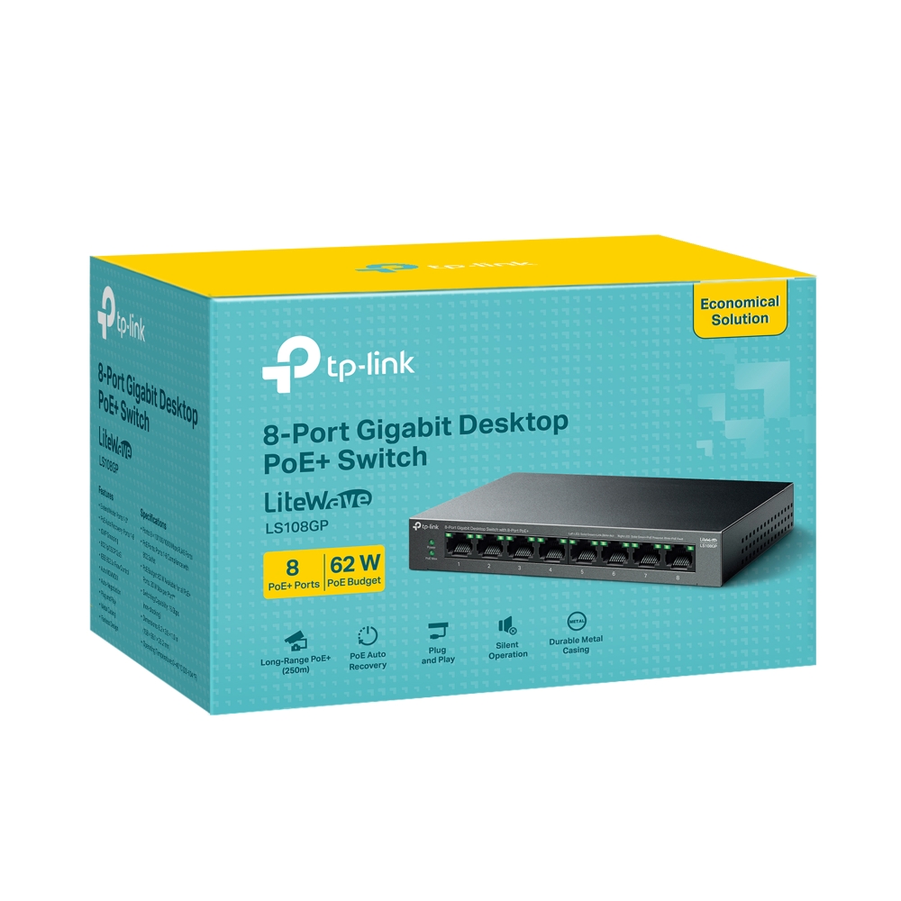 სვიჩი LS108GP, TP-Link, 8-Port Gigabit Desktop Switch with 8-Port PoE+ | 62 W PoE Budget