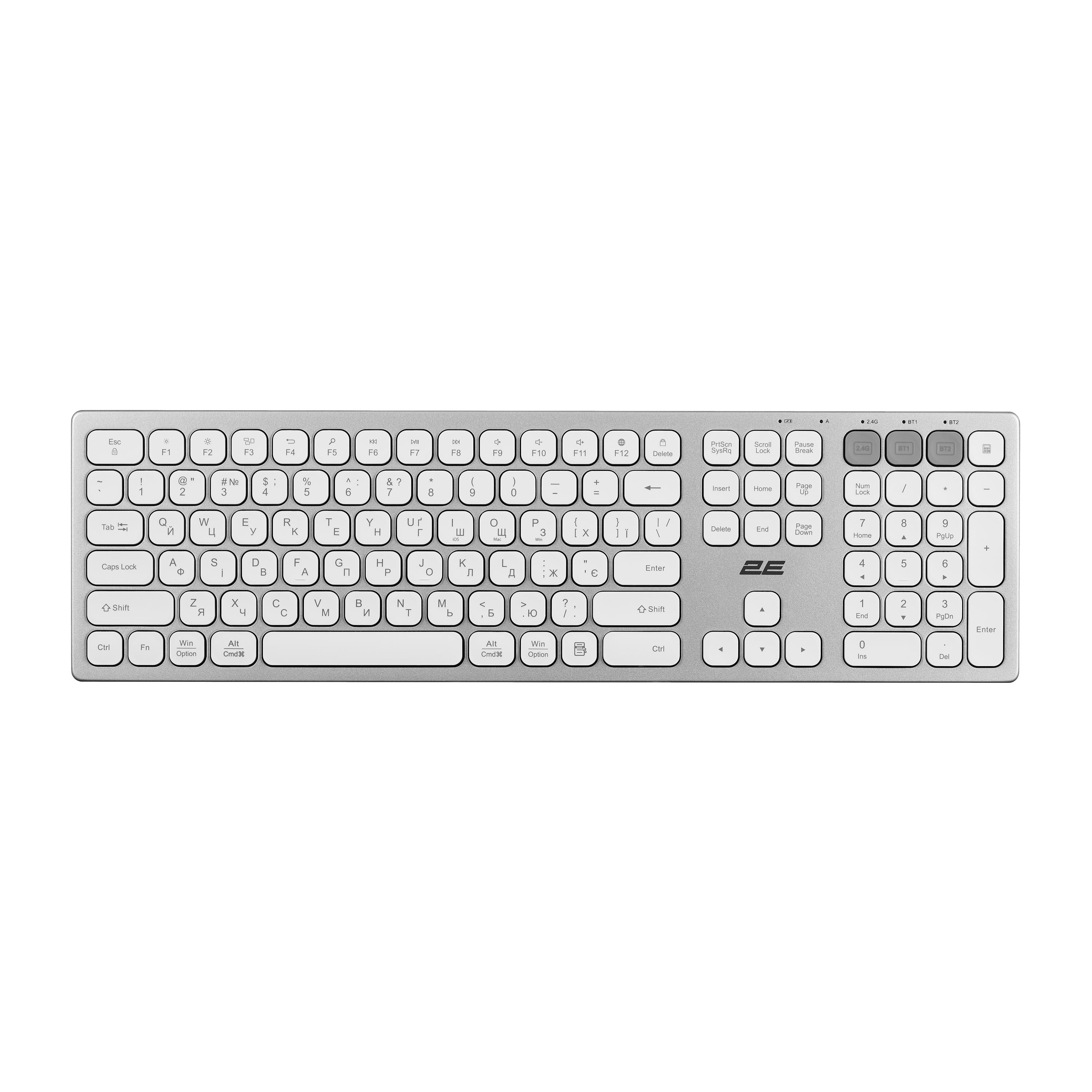 კლავიატურა 2E Keyboard membrane KS270 109key, WL/BT, EN/UK, silver-white 2E-KS270WBWH_UA