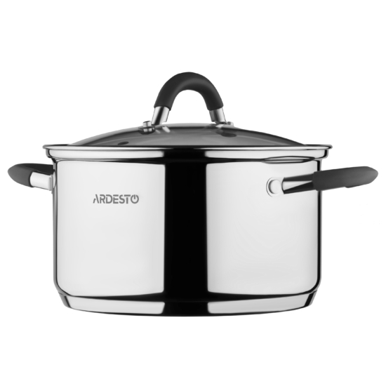 ქვაბი Casserole Ardesto Gemini, glass lid, 4.7 l, gray handles with silicone