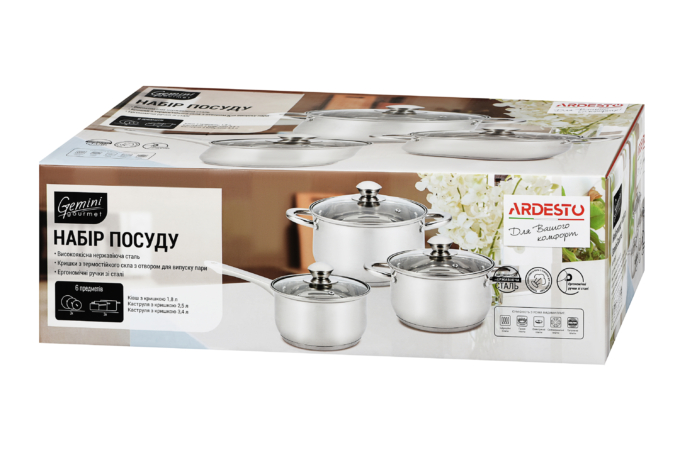 ჭურჭლის ნაკრები 6 pcs set Ardesto Gemini Gourmet,  stainless steel