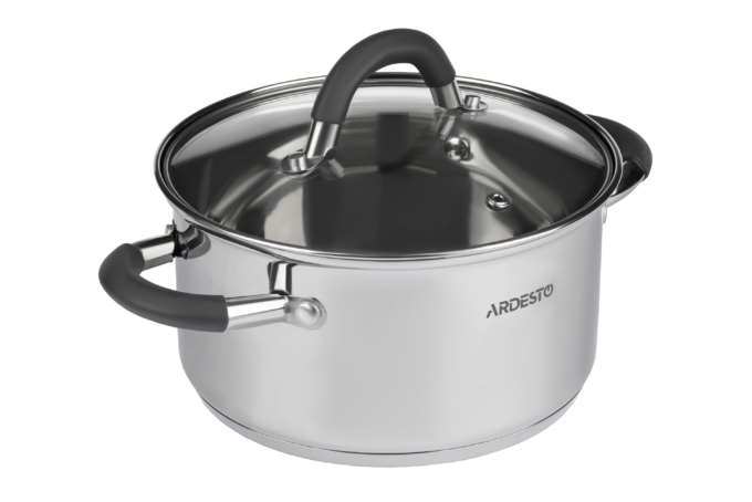 ქვაბი Ardesto Casserole with glass lid Gemini Salerno, 0.8l, stainless steel, silicone