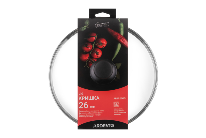 სახურავი Ardesto Lid Gemini Gourmet, 26 cm, heat-resistant glass, stainless steel, bakelite