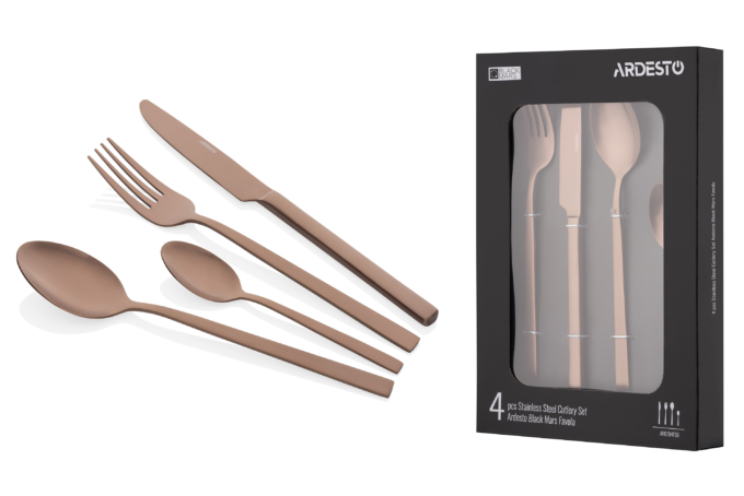  დანა ჩანგალი Ardesto Cutlery set Black Mars Favola, 4pcs, stainless steel, copper